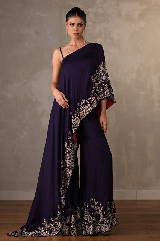 One Shoulder Gold Zari Embroidered Co-Ord Set