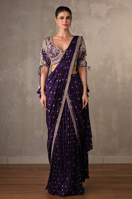 Zariya Purple Embroidered Drape Saree