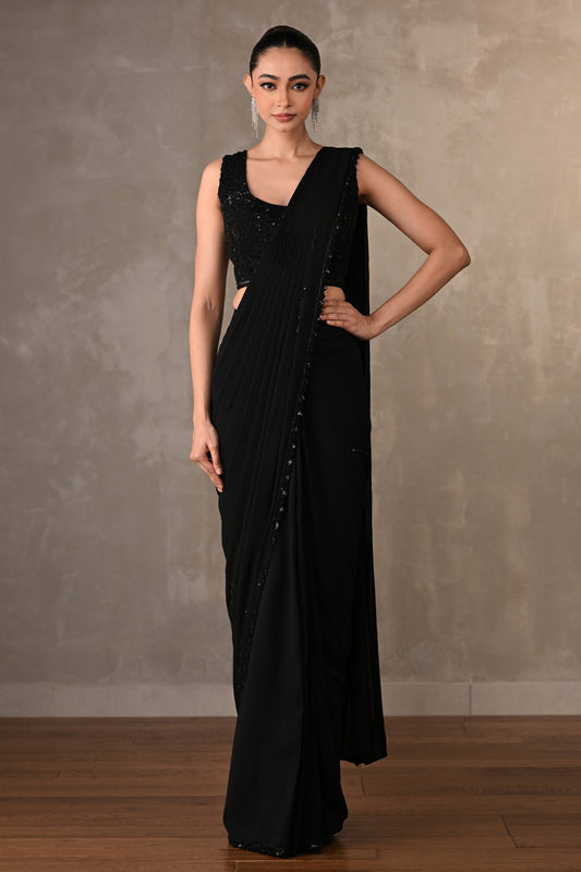 Noir Georgette Pre-Stitched Saree