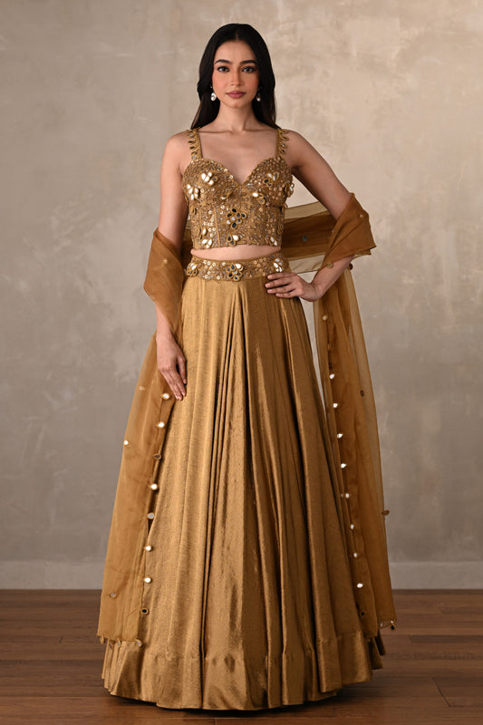 Gold Mirage Satin Crepe Lehenga Set