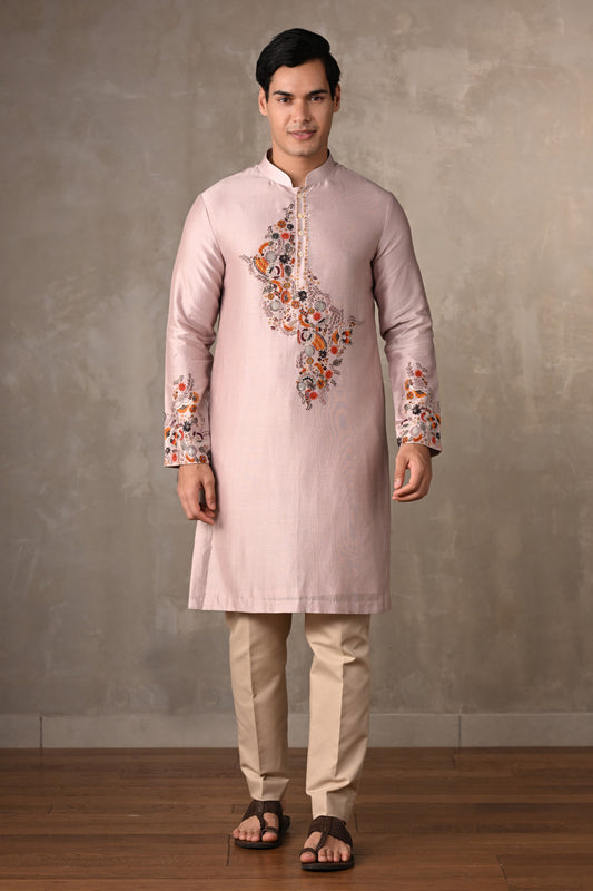 Mauve Mirage Chanderi Silk Embellished Kurta