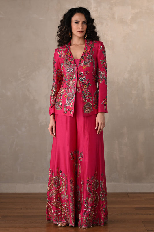 Rani Silk Jacket And Sharara Set With Intricate Embroidery