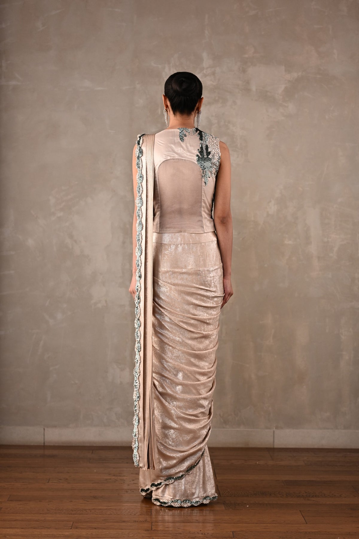 Sequins Cascade Drape Saree Set