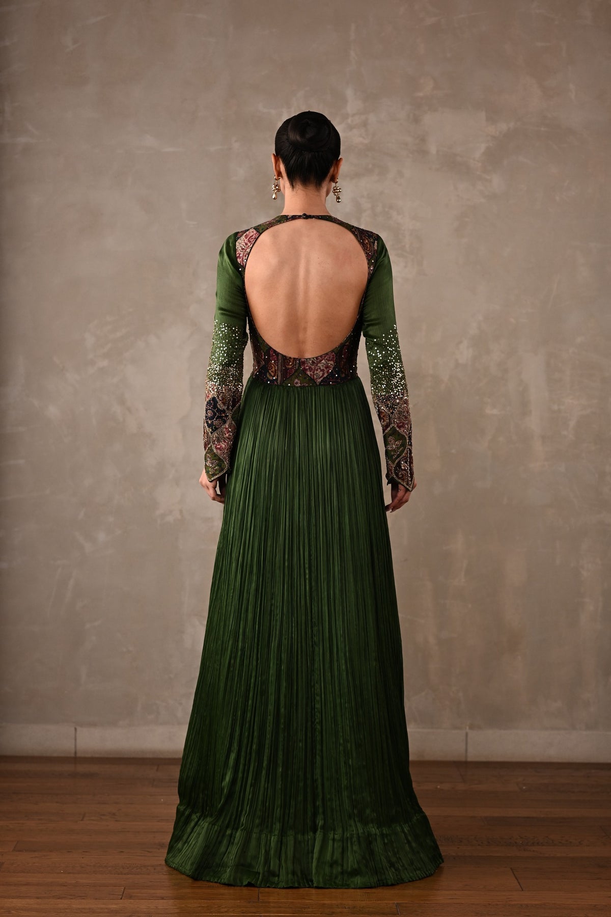 Patchwork-Inspired Embroidered Yoke Gown Set