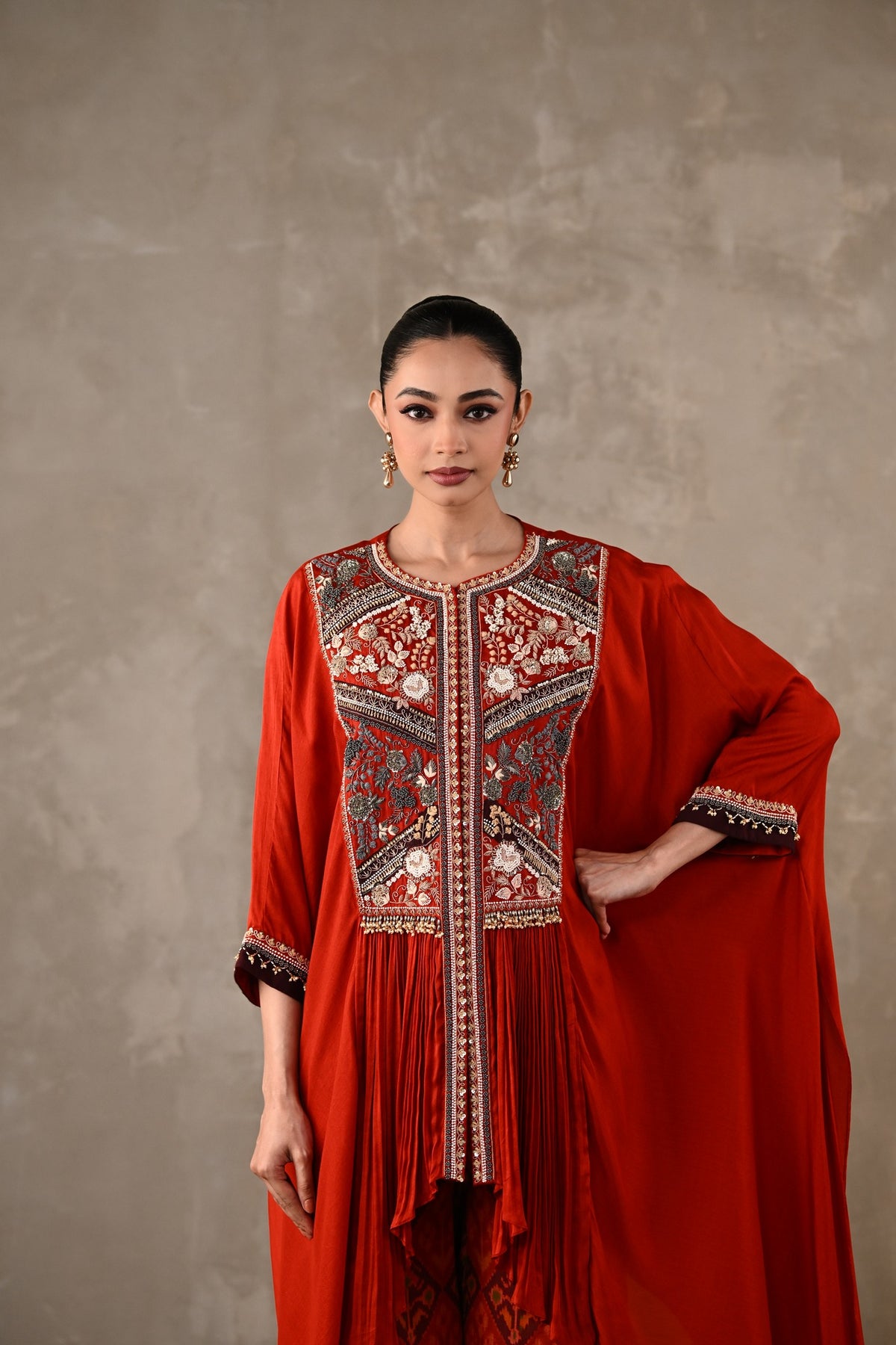 Embellished Silk Cape Co-Ord Set