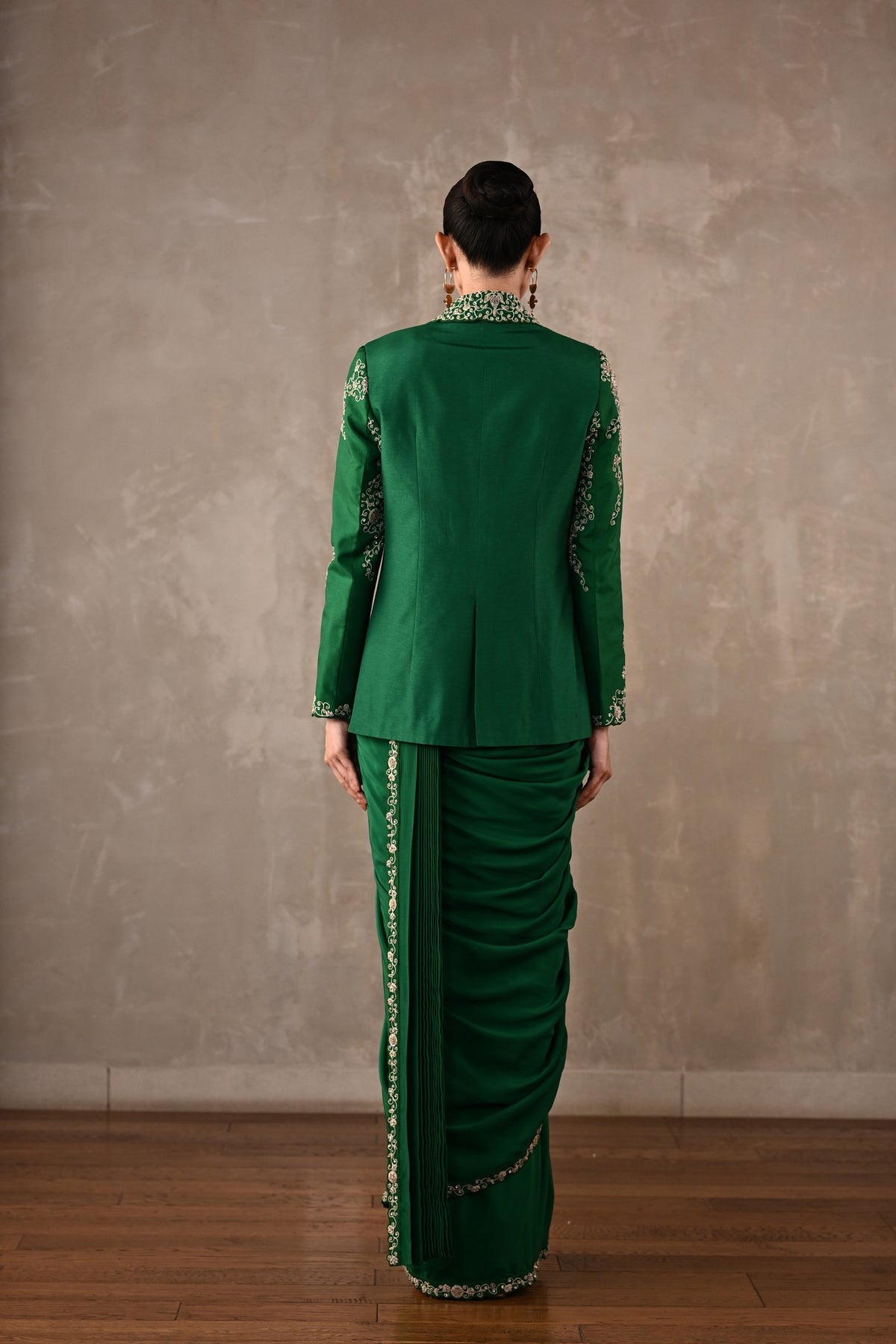 Thread Embroidered Drape Saree Set