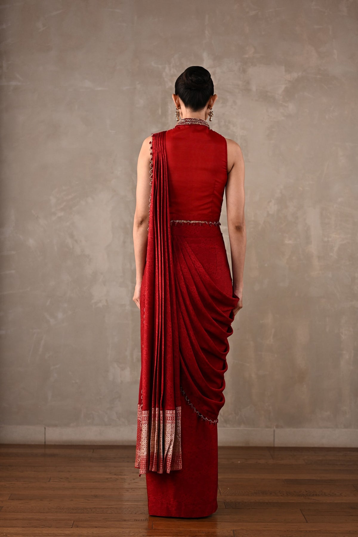 Embroidered Drape Saree Set