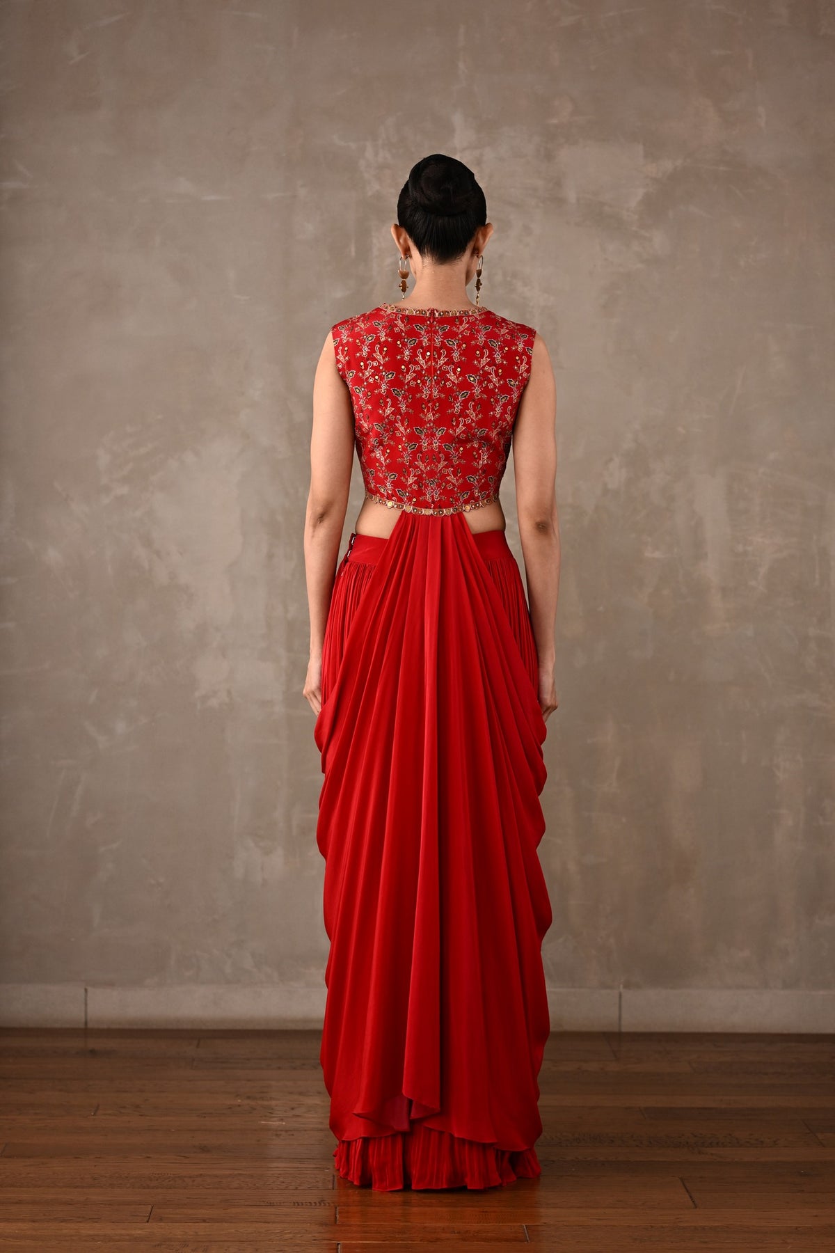 Embroidered Drape Gown Set