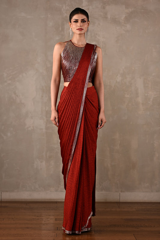 Celeste Pre-Draped Satin Saree Set