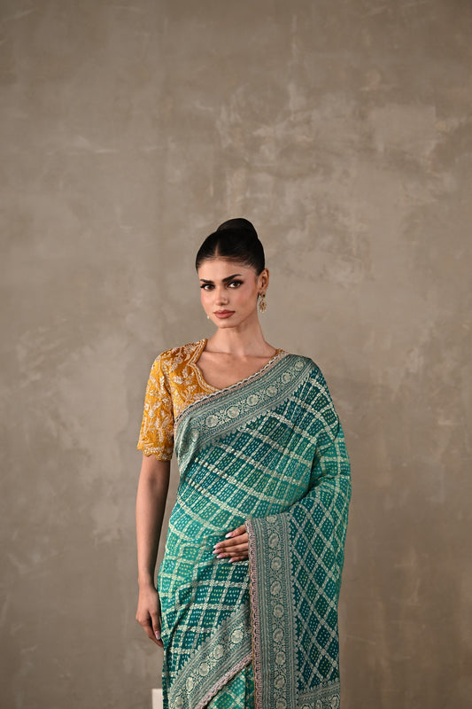 Embroidered Bandhej Saree Set