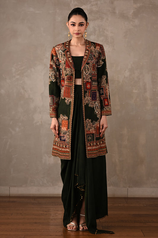 Patchwork-Inspired Long Jacket Skirt Set