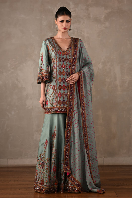 Printed Embellished Kurta Sharara Set