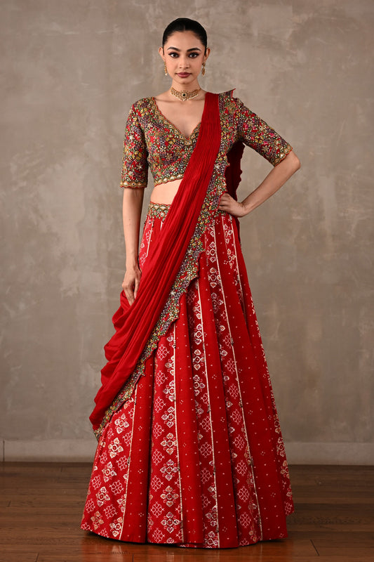Embroidered Drape Lehenga Set