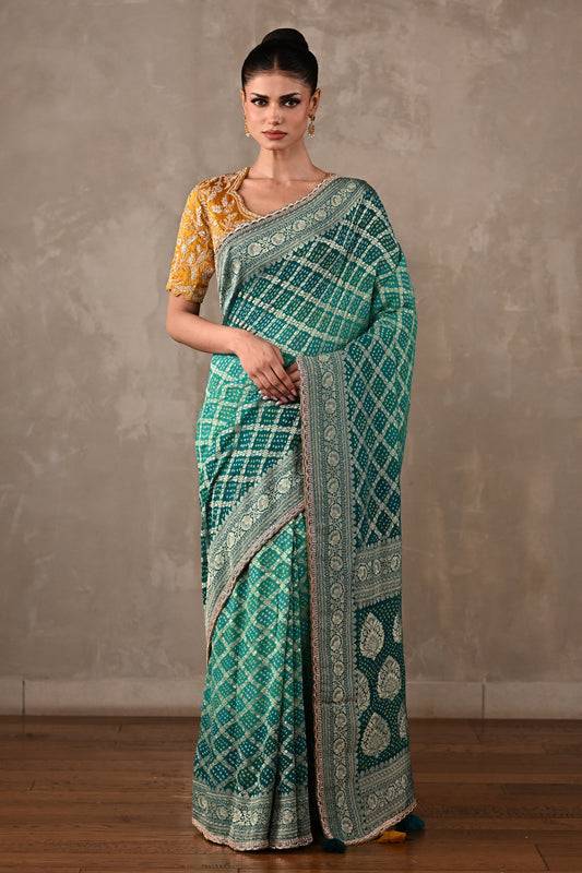 Embroidered Bandhej Saree Set