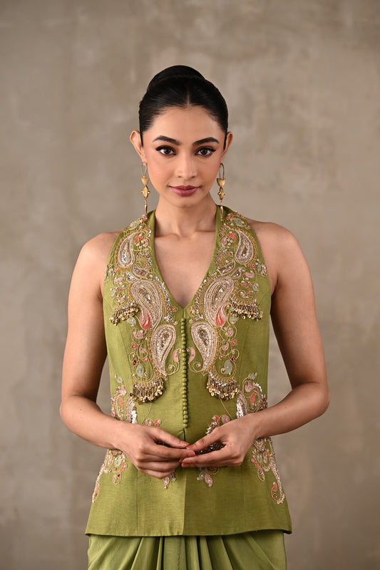 Paisley Embroidered Drape Skirt Set