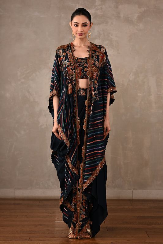 Printed Zardosi Cape Skirt Set