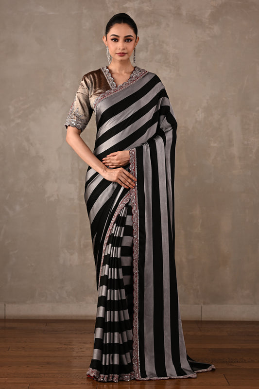 Striped Satin Saree Set