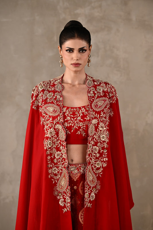 Embroidered Cape & Banarasi Pants Set