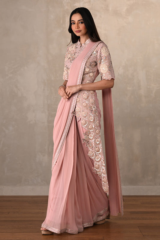 Blush Bloom Embellished Drape Saree