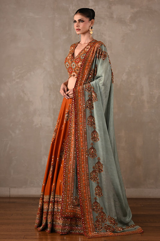 Mirror Work Printed Lehenga Set