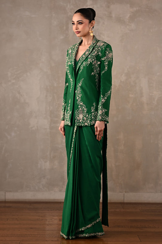 Thread Embroidered Drape Saree Set