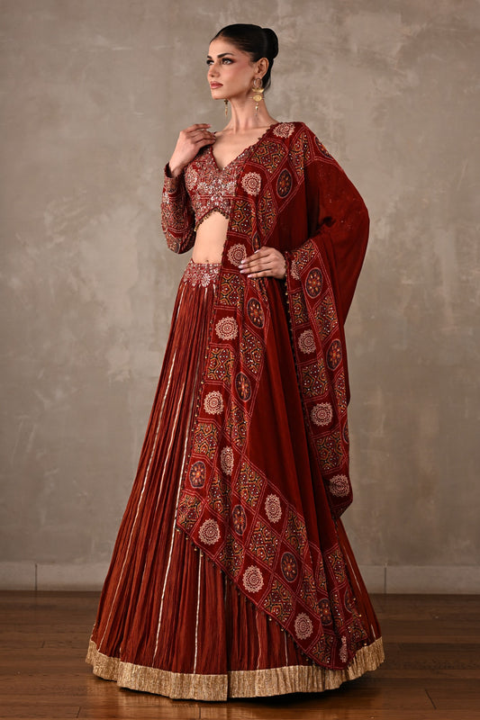 Printed Embroidered Organza Tissue Lehenga