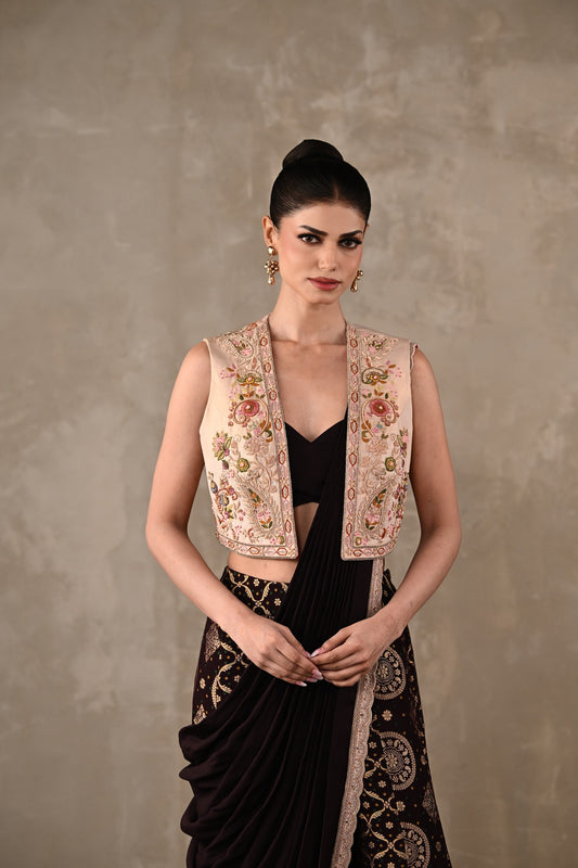 Pre-Draped Banarasi Saree Set