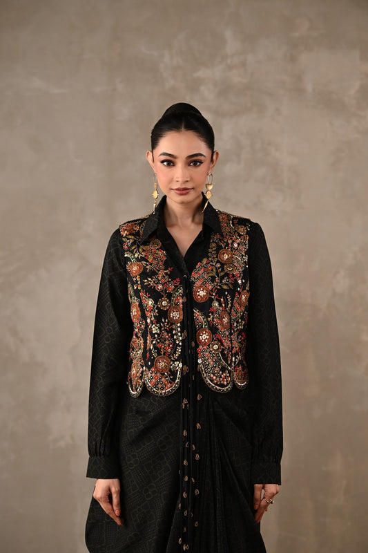 Printed Zardosi Waistcoat Skirt Set