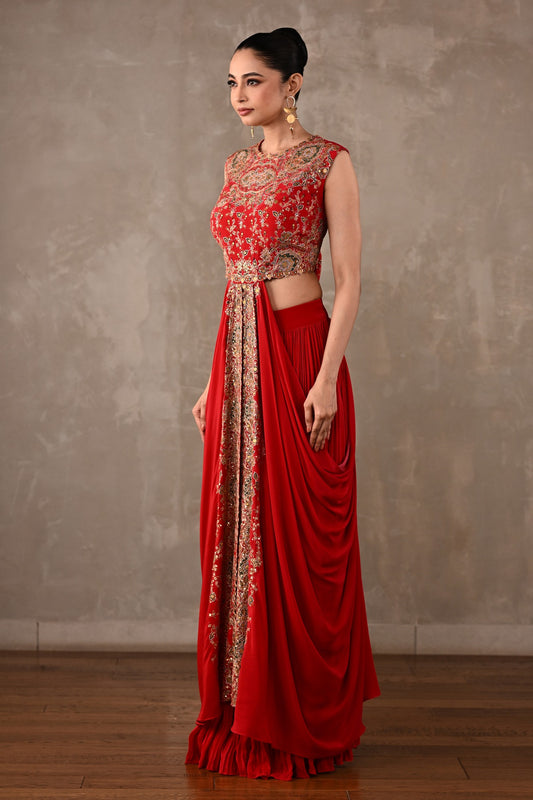 Embroidered Drape Gown Set
