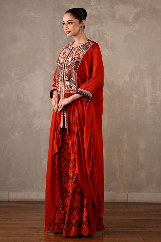 Embellished Silk Cape Co-Ord Set
