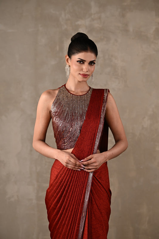 Celeste Pre-Draped Satin Saree Set