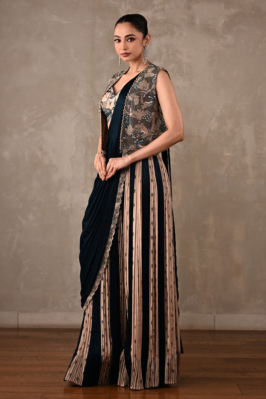 Colourblock Drape Saree Set