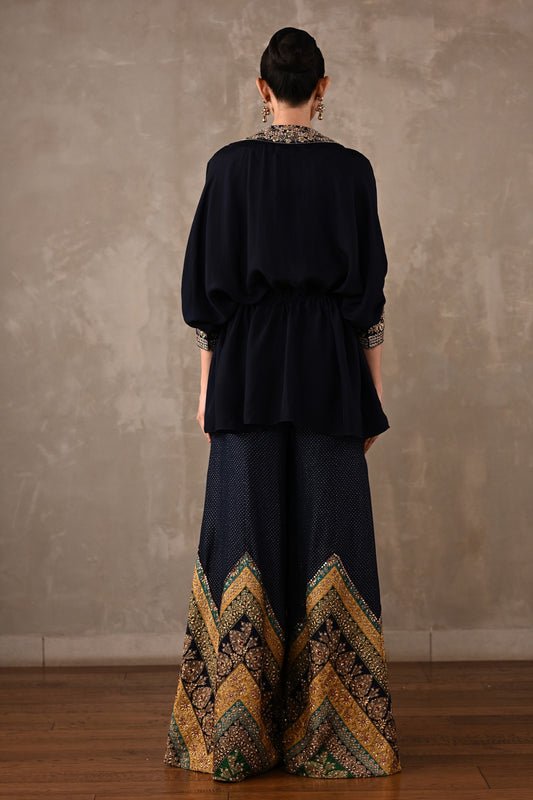 Drawstring Shirt & Chevron Embroidered Pants Set