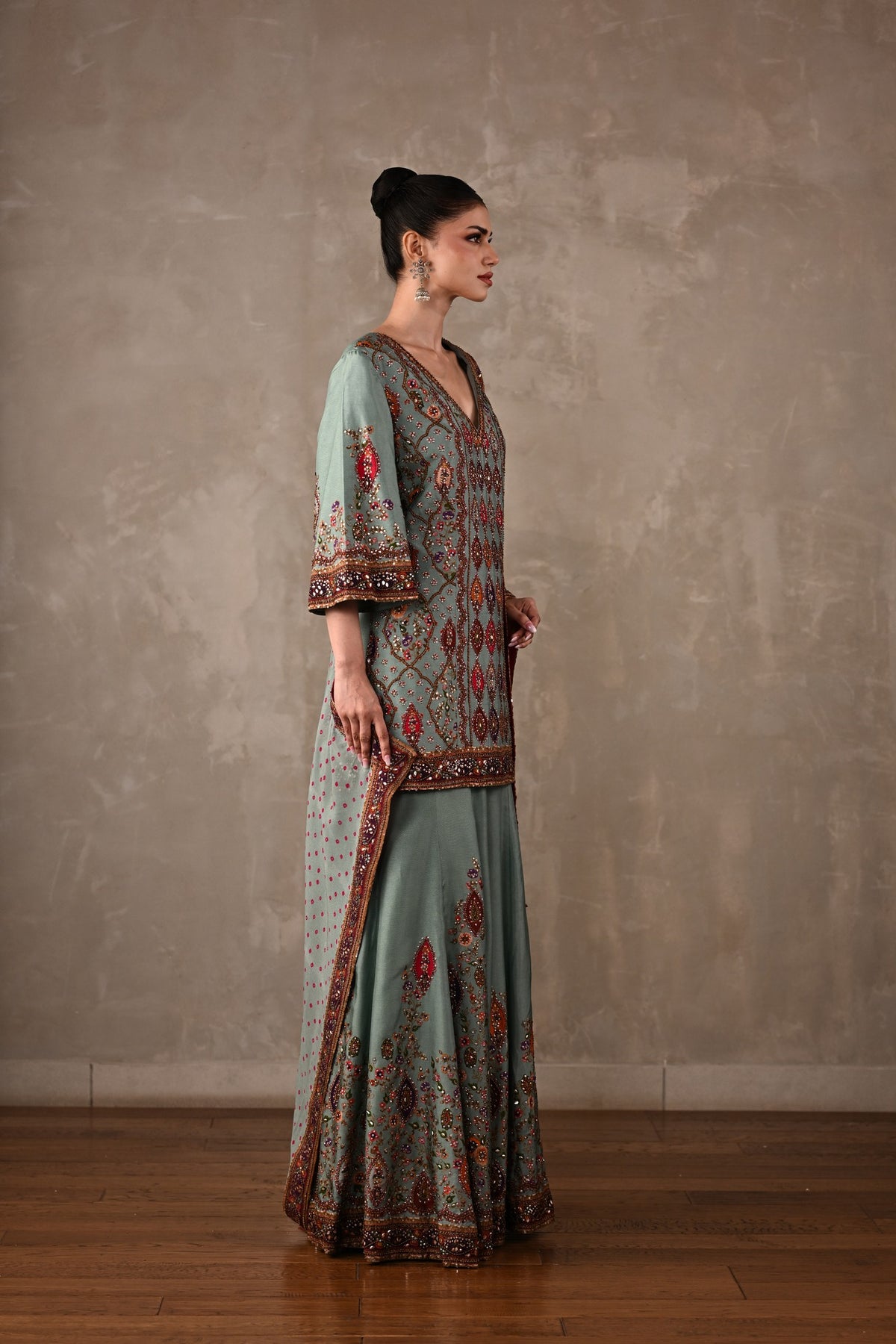 Printed Embellished Kurta Sharara Set