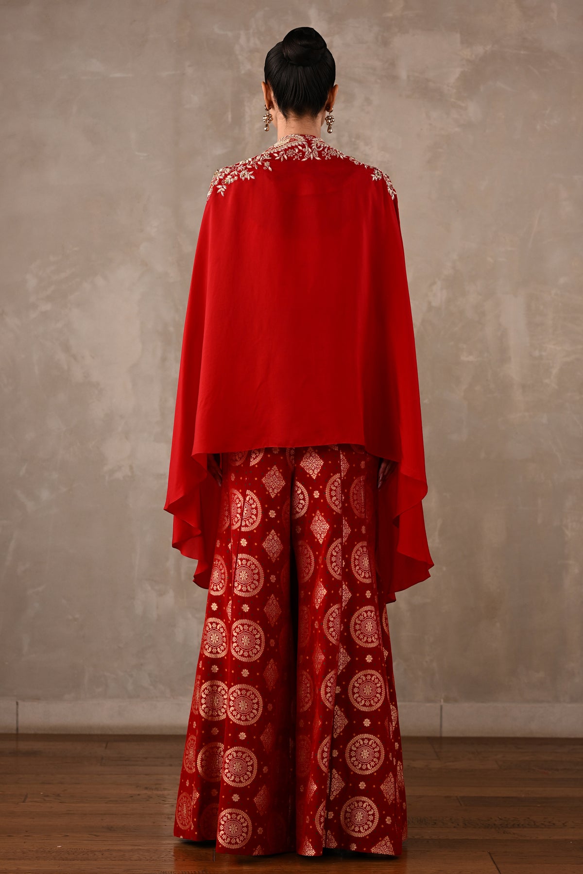 Embroidered Cape & Banarasi Pants Set
