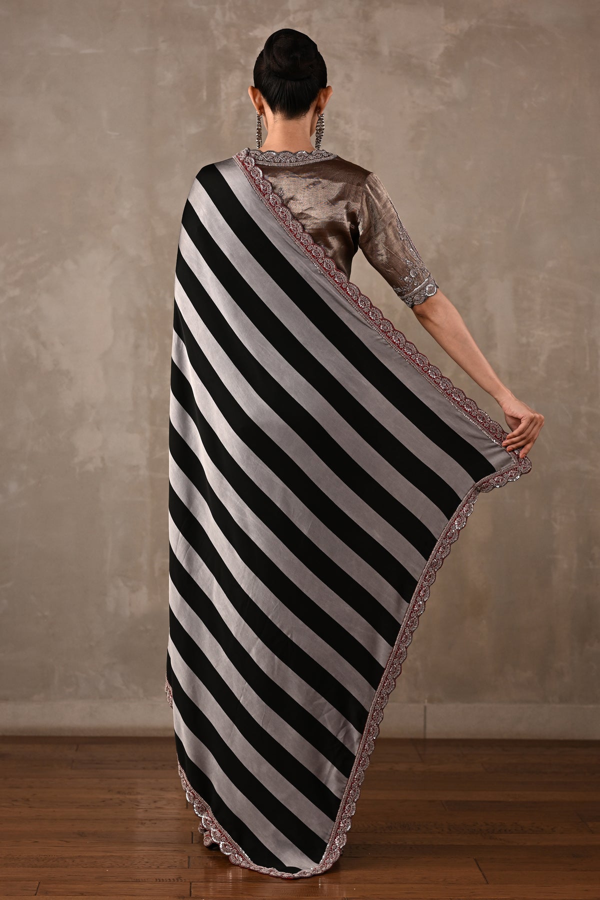 Striped Satin Saree Set
