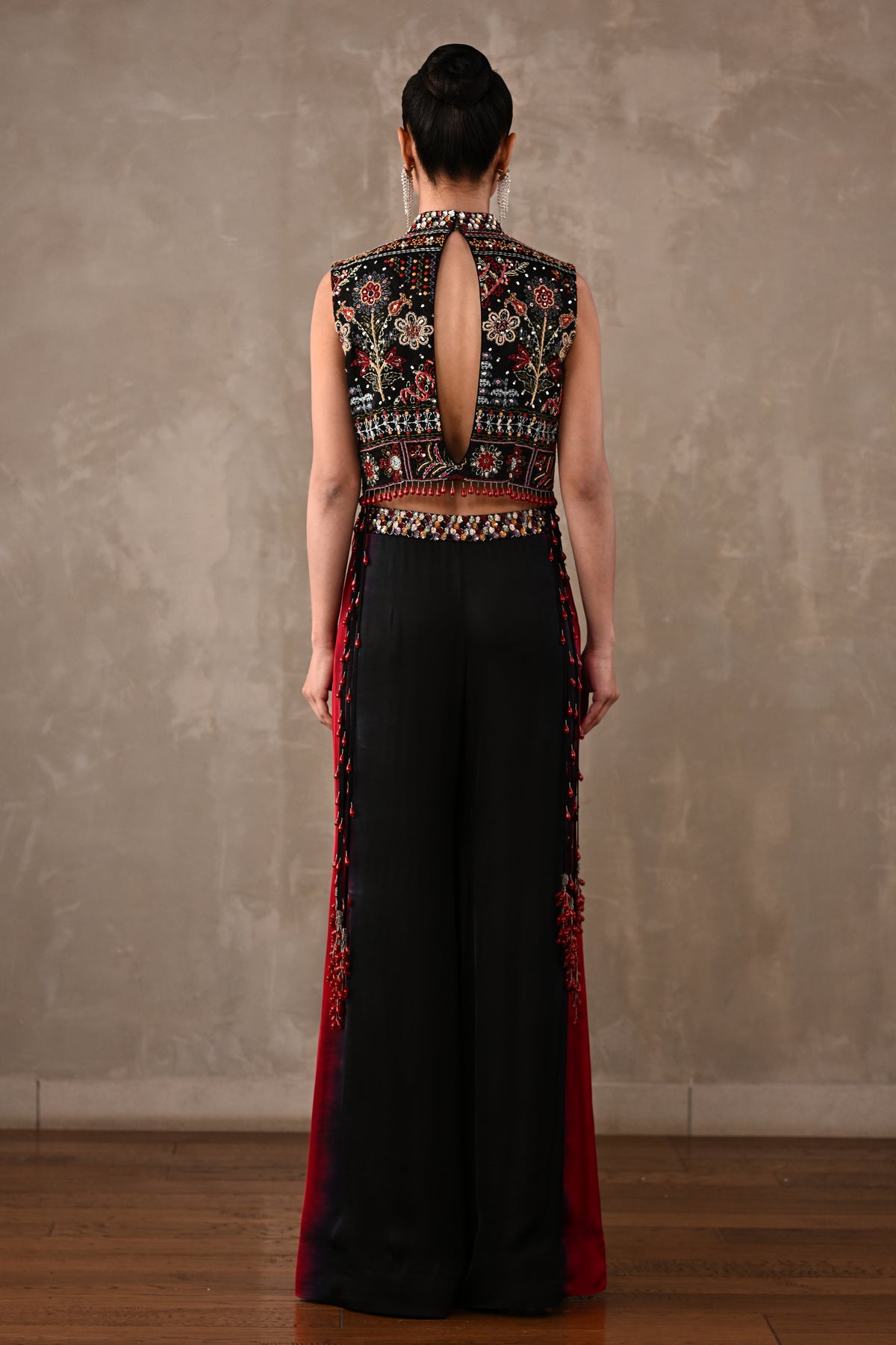 Multicolour Embroidered High-Neck Top & Shaded Pants Set