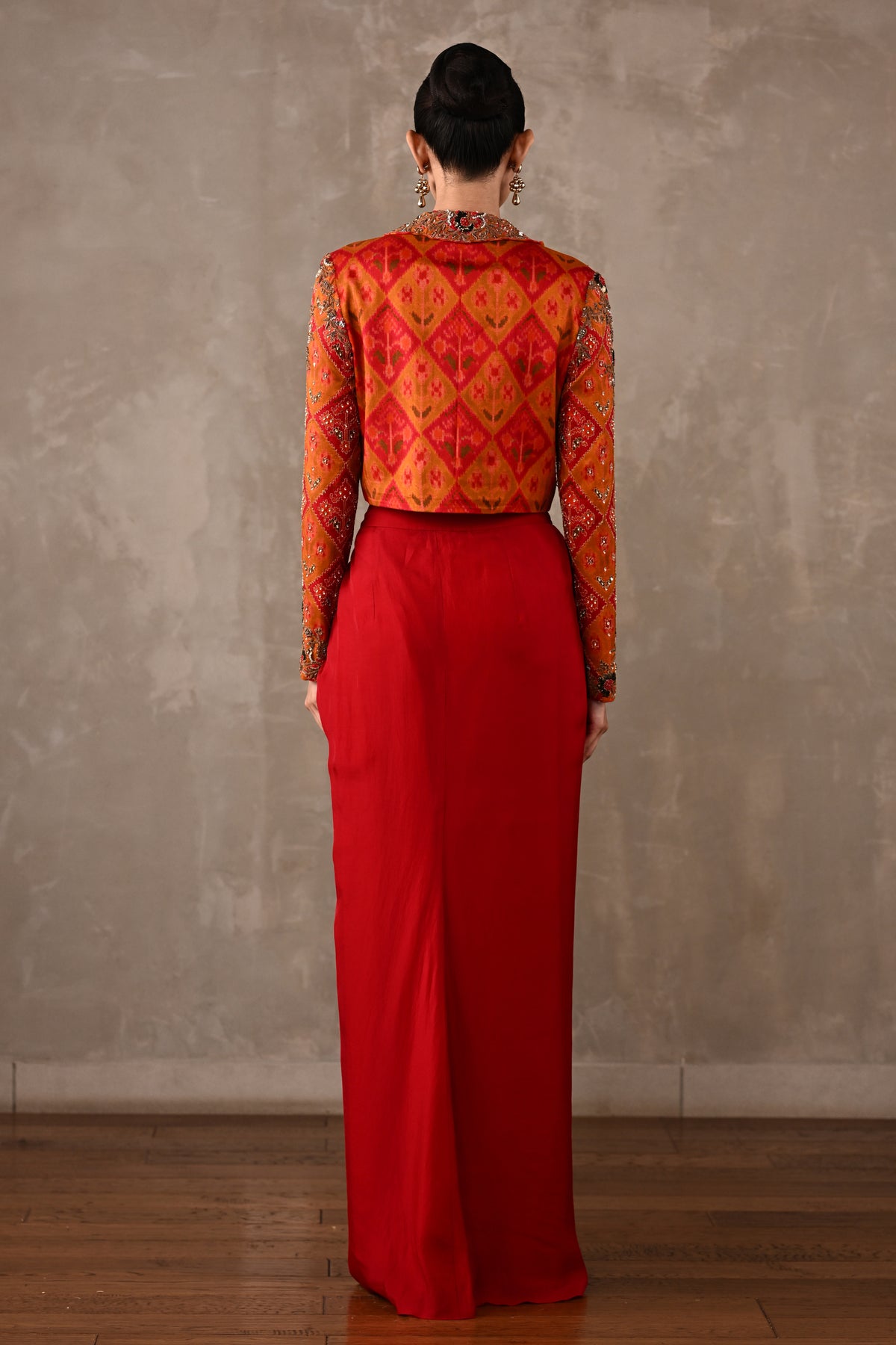 Pochampally Cropped Jacket & Drape Skirt Set