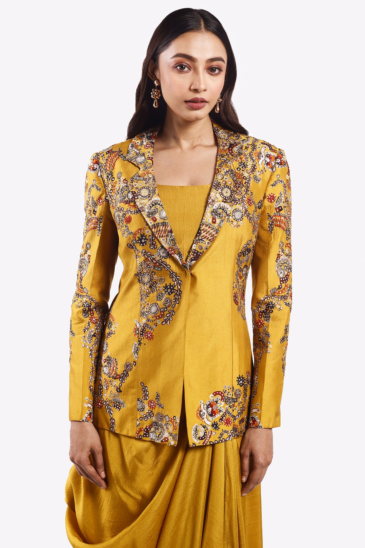 Draped Silk Powersuit Set
