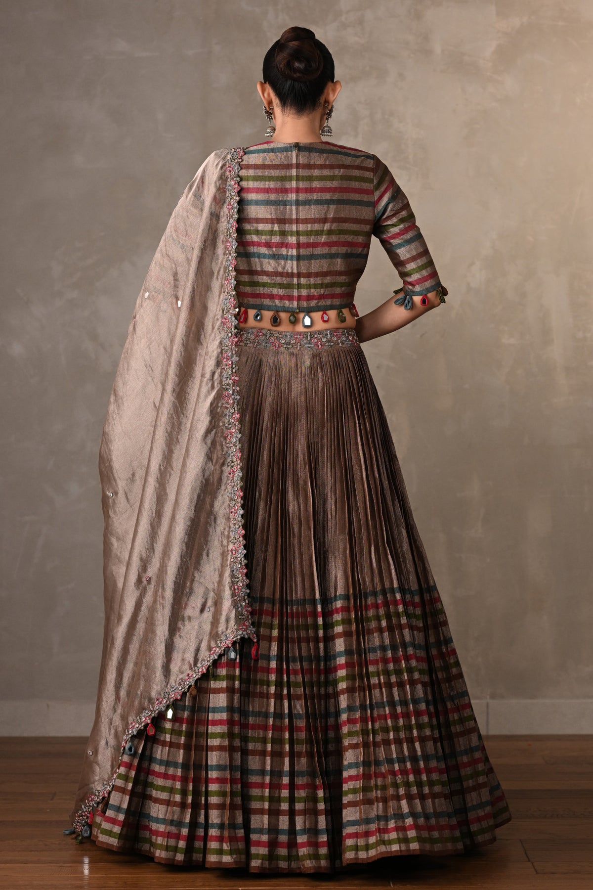 Striped Tissue Lehenga Set