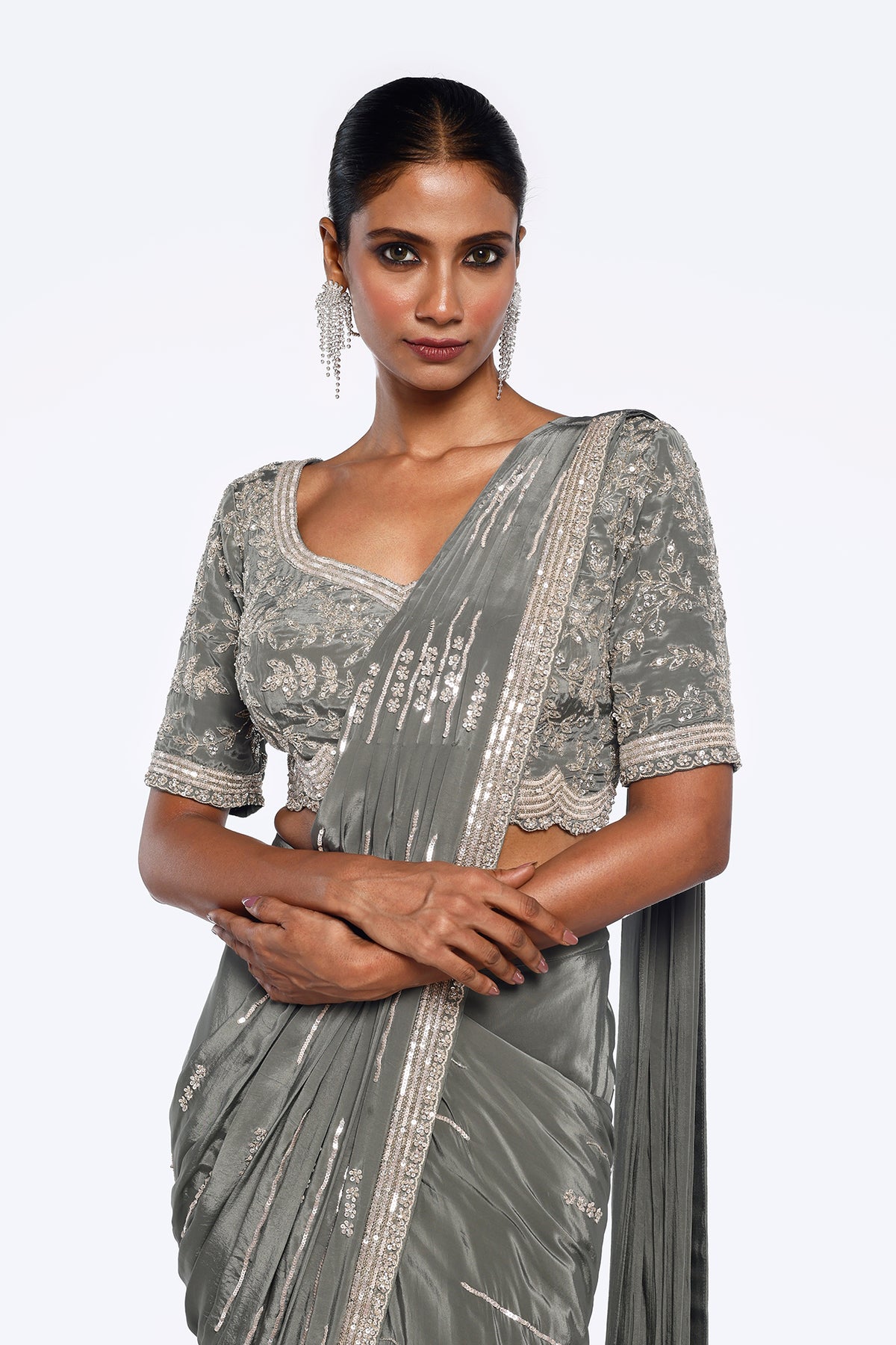 Embroidered Green Lycra Drape Saree