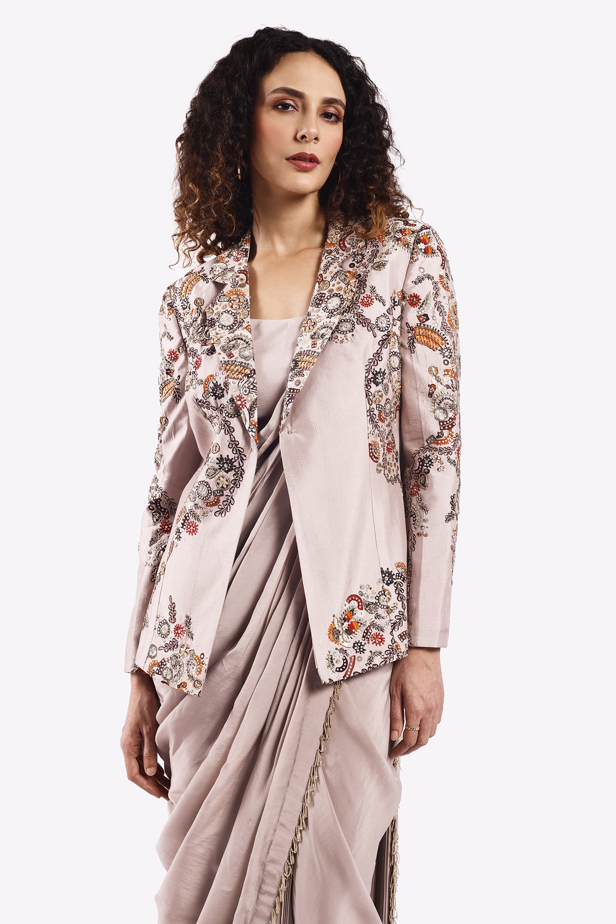Drape Saree With Embroidered Blazer