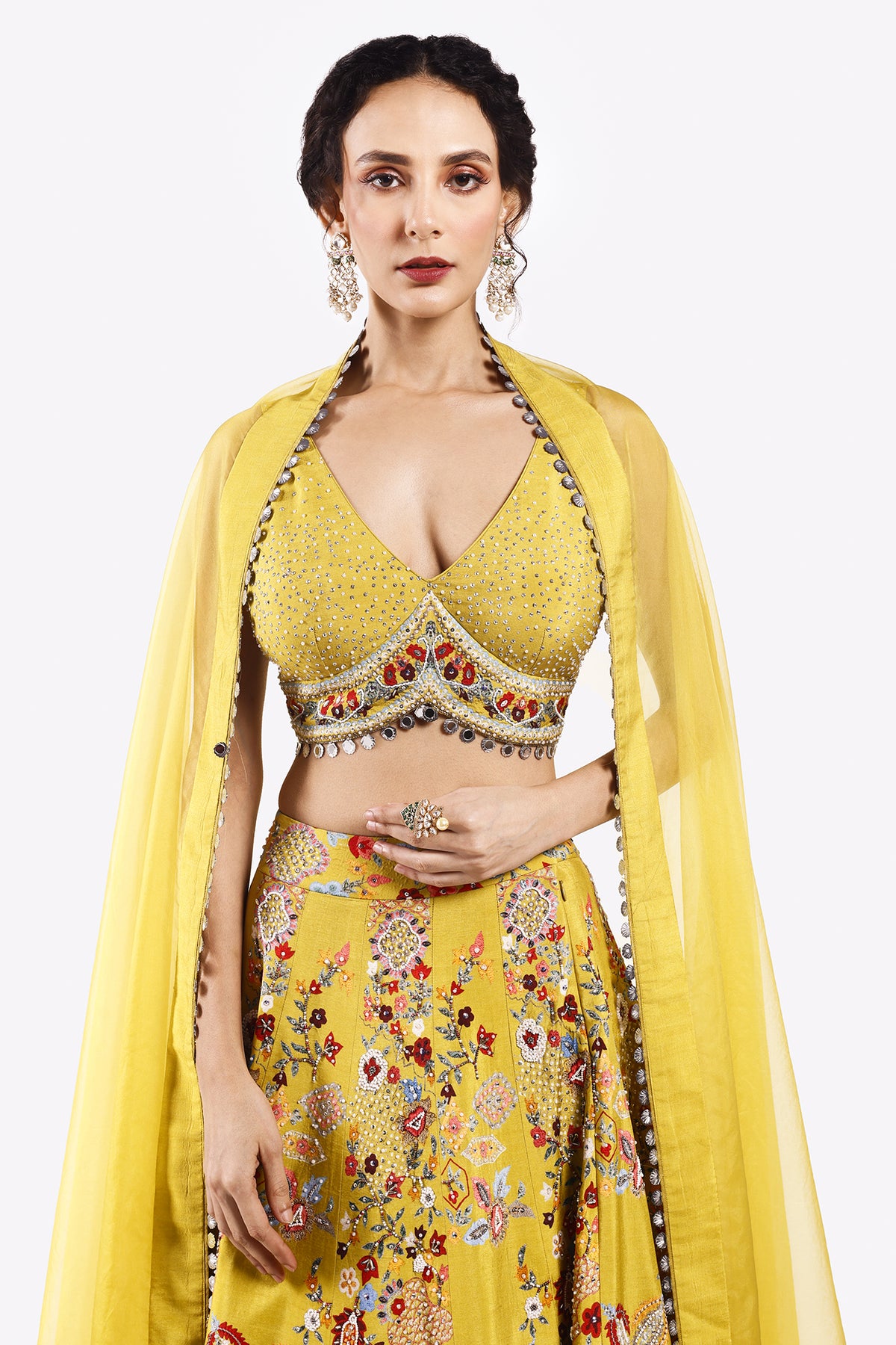 Multicolour Floral Organza Lehenga