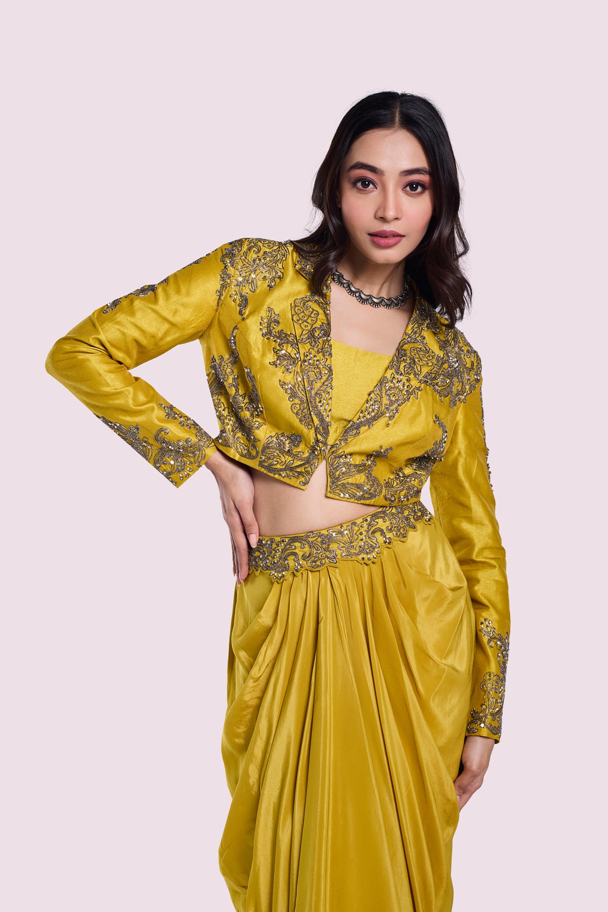 Silk Blazer And Dhoti Skirt Co-Ord