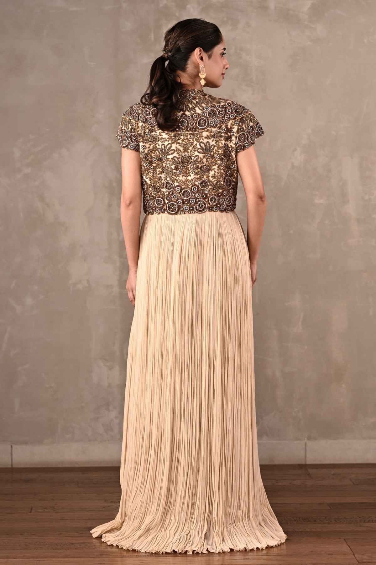 Off-White Embroidered Drape Gown Set