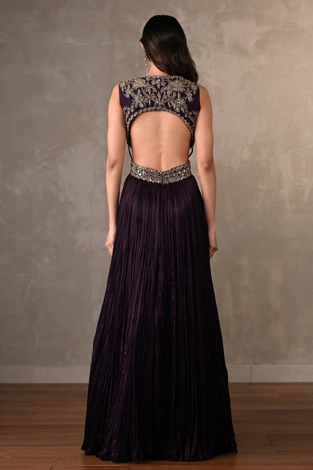 Moss Mirror Embroidered Pleated Gown