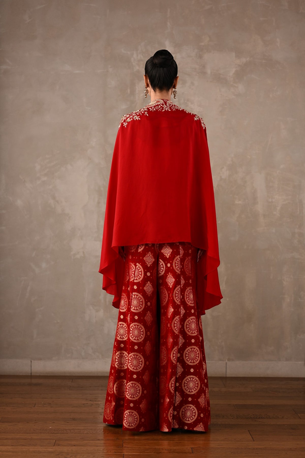 Embroidered Cape & Banarasi Pants Set