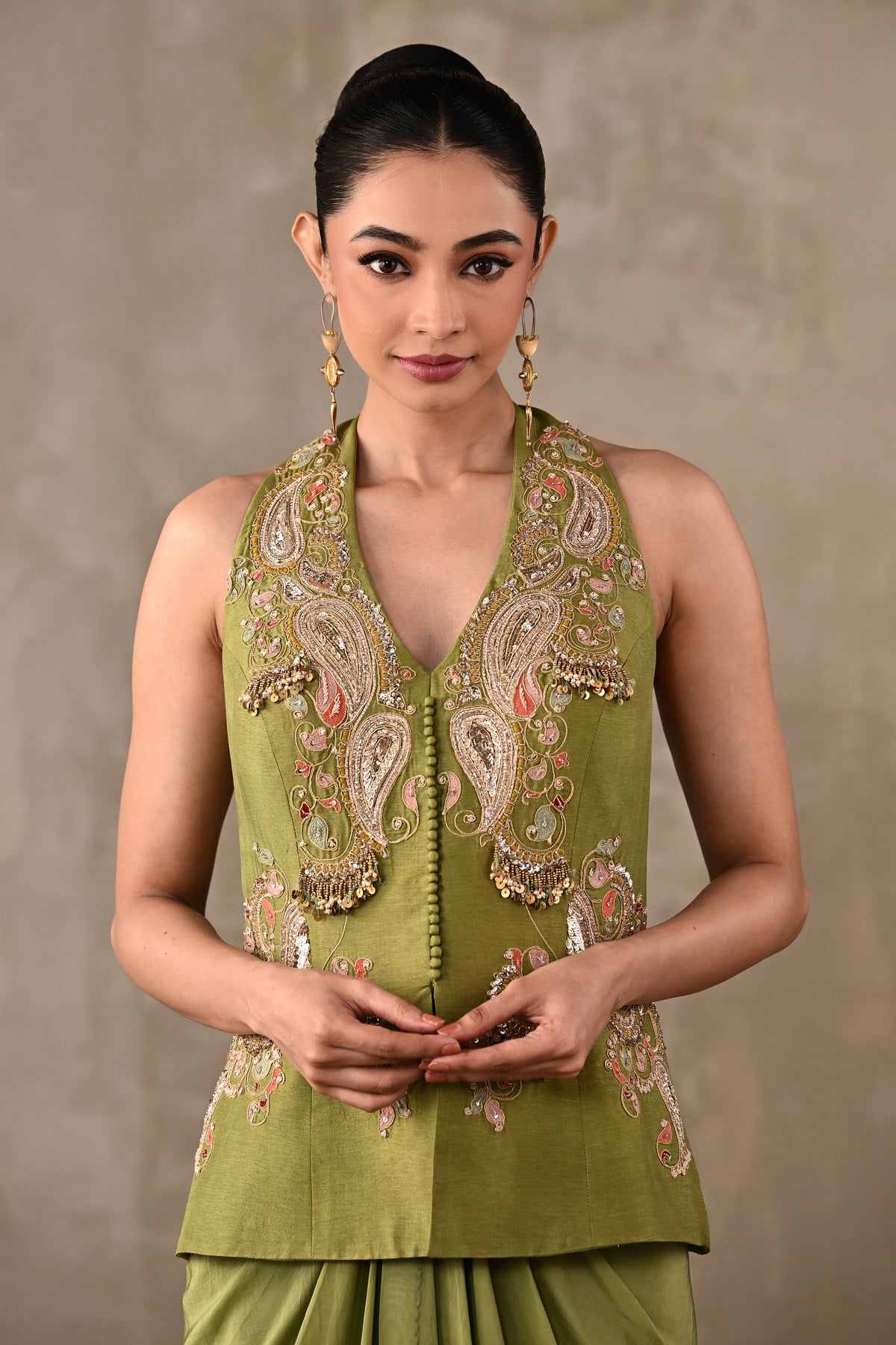 Paisley Embroidered Drape Skirt Set