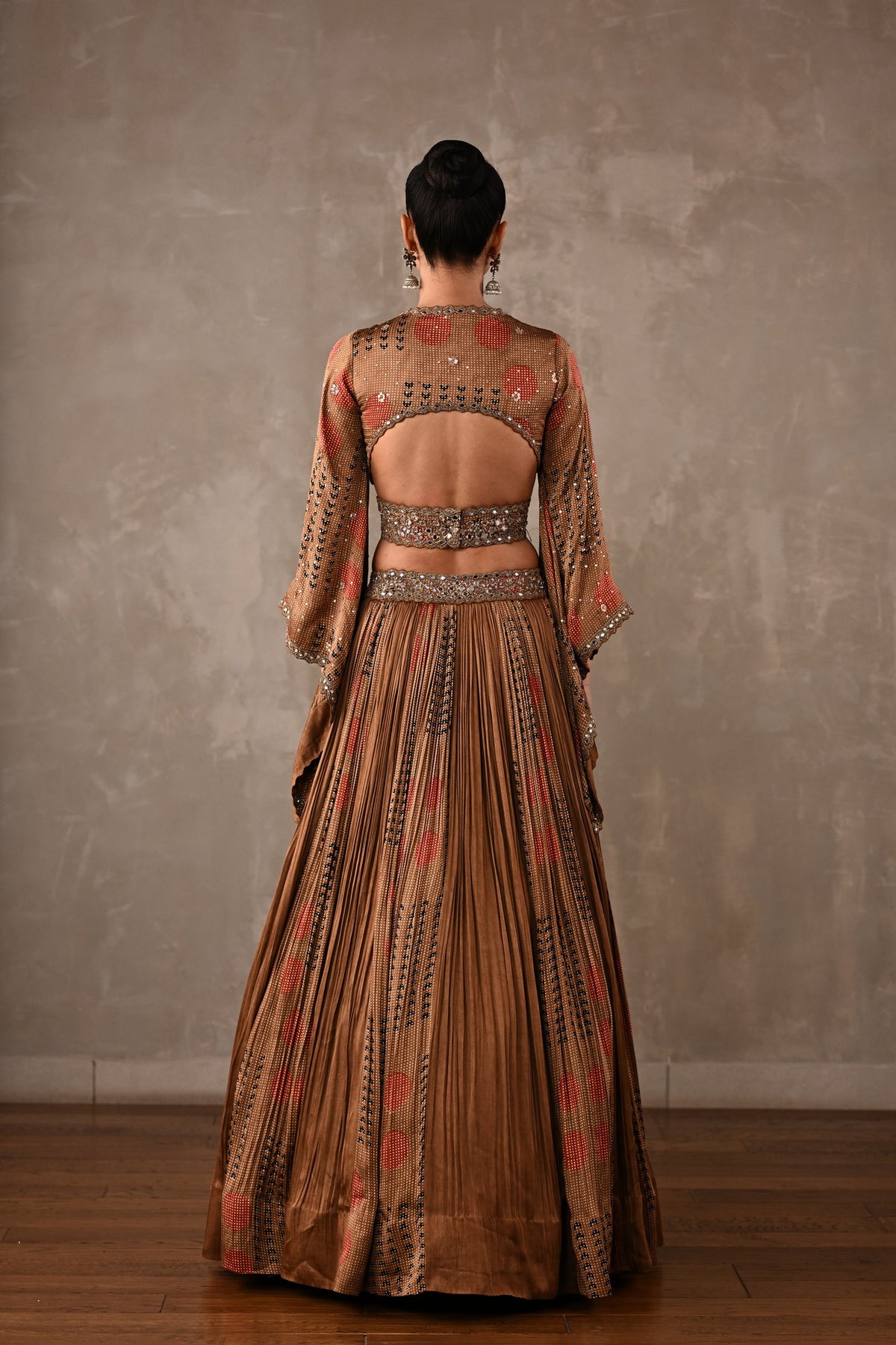 Printed Satin Cut-out Lehenga Set