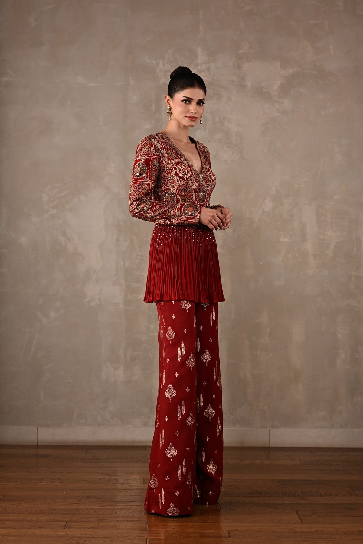 Embellished Printed Peplum Co-ord Set